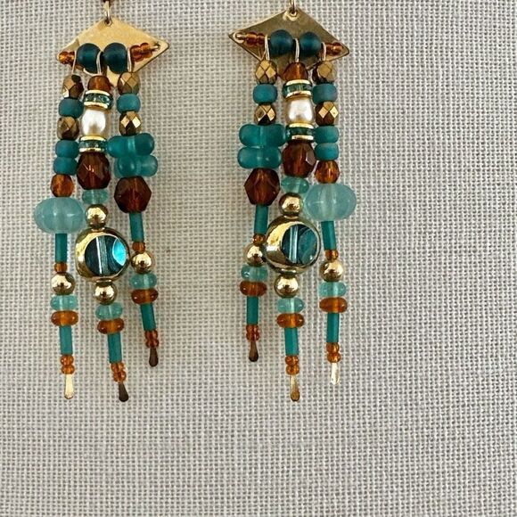 Blue beaded drop earrings - Picture 2 of 10